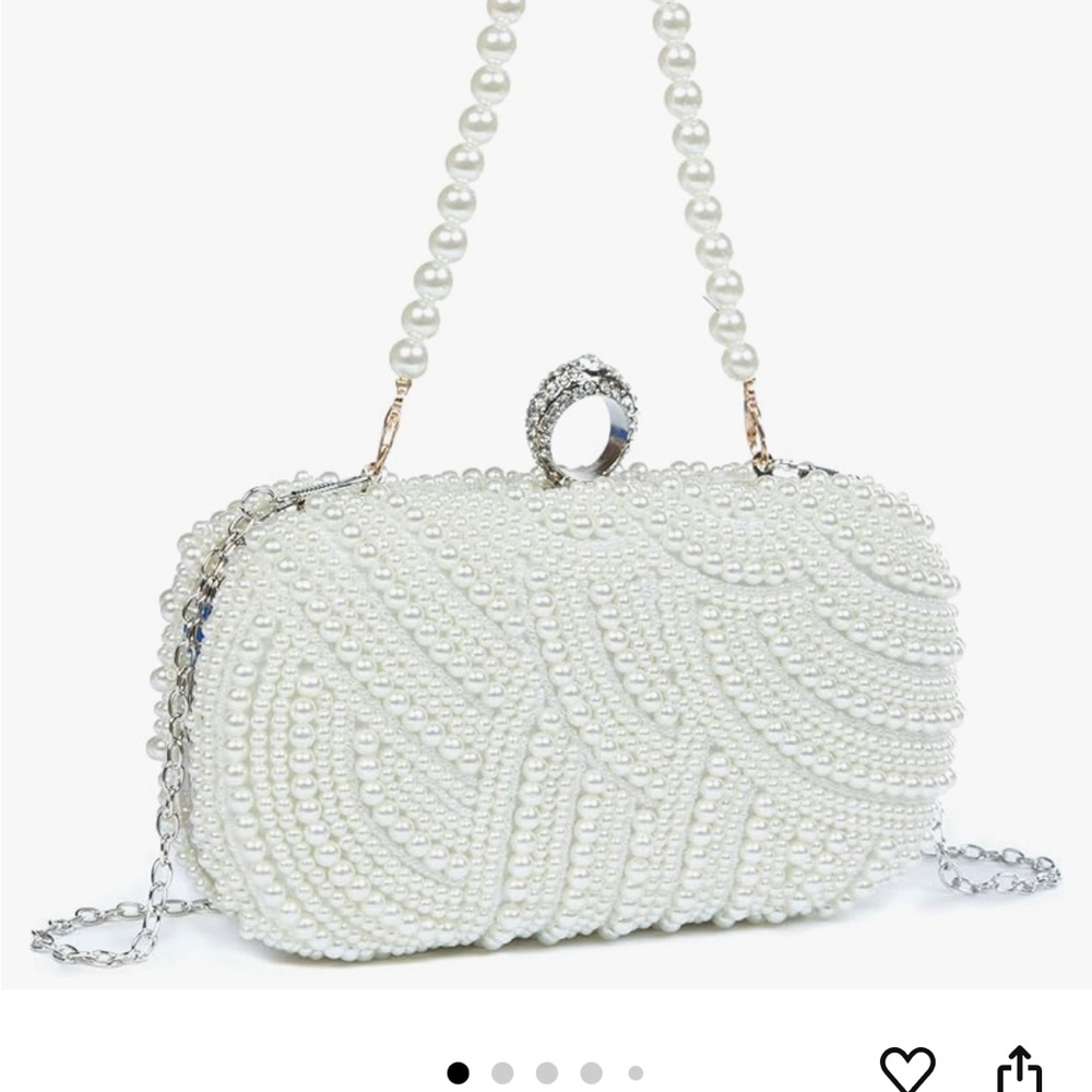 Elegant Pearl-Embellished White Clutch